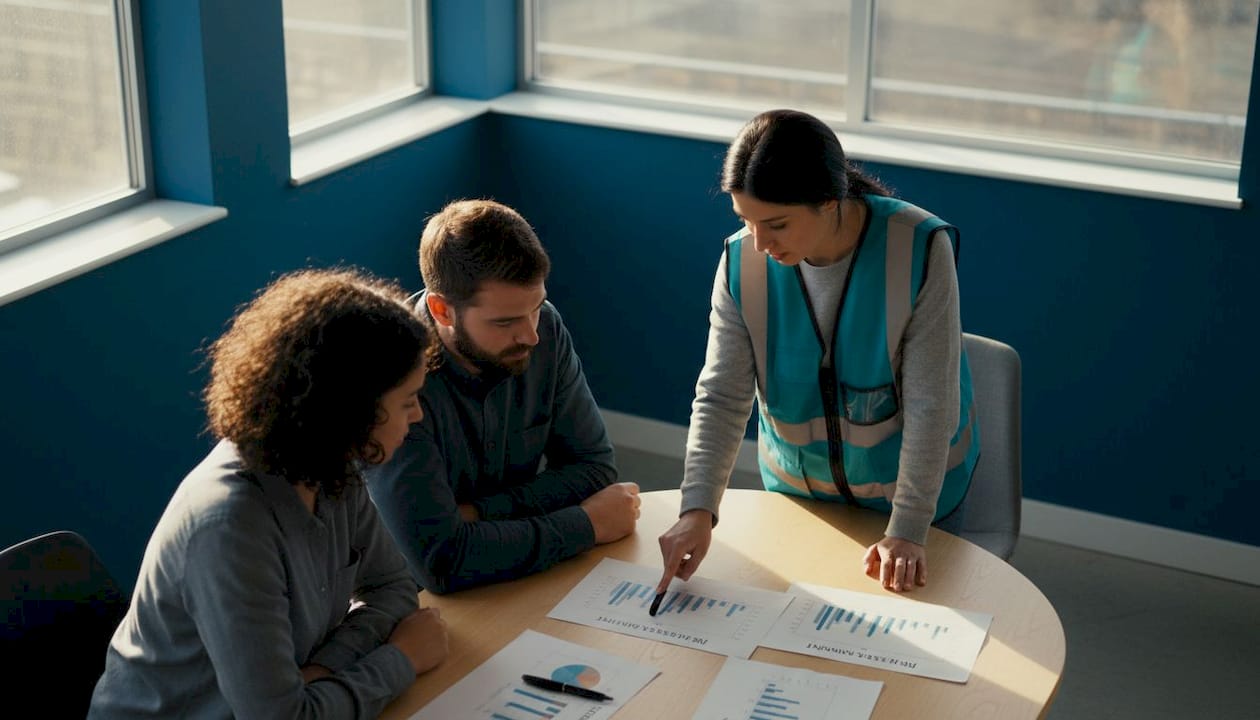 L’équipe se réunit pour analyser les risques liés au chantier.
