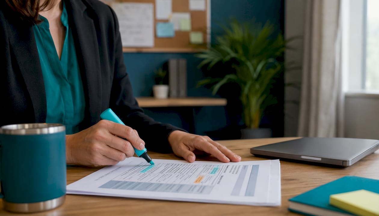Des mains en train de prendre des notes sur un dossier lié aux risques psychosociaux