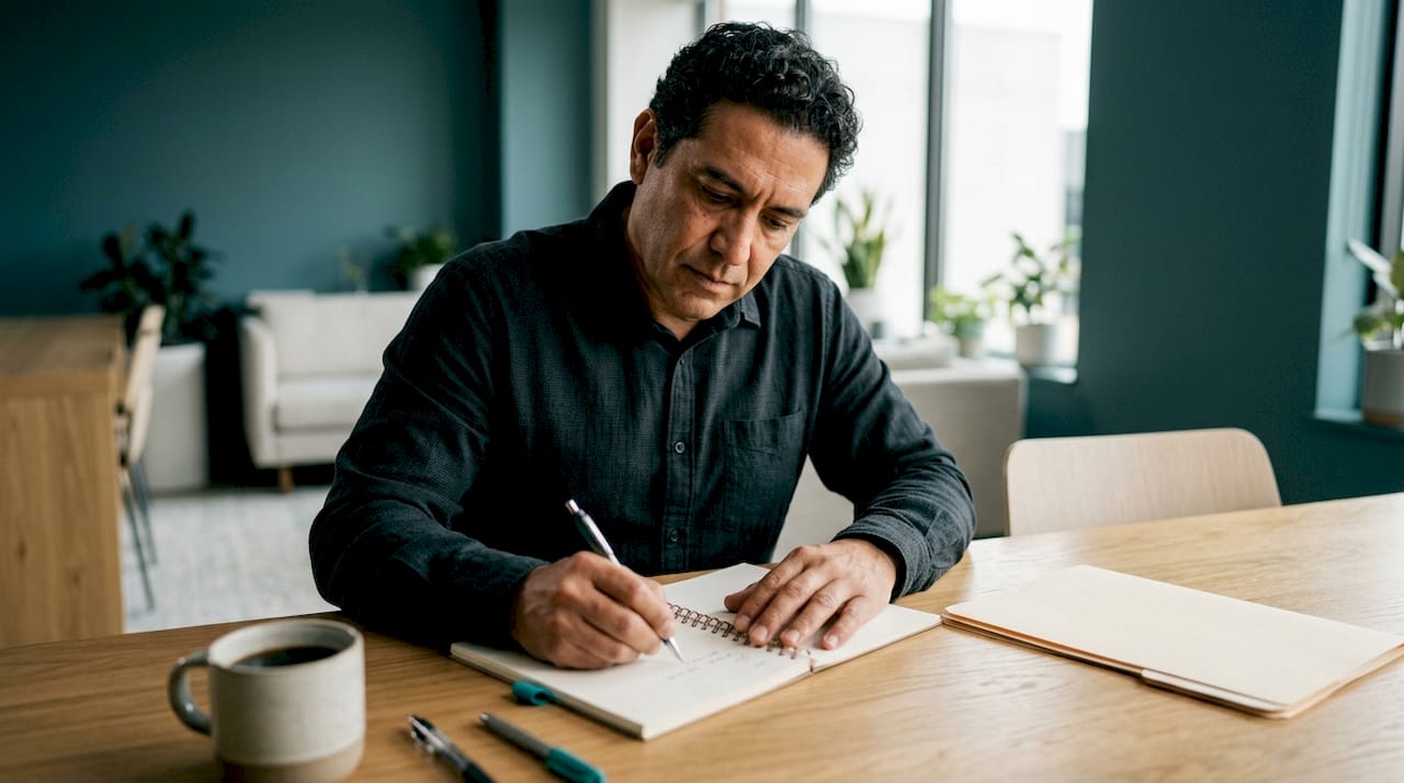 Un manager en train de rédiger un plan d’action pour mieux gérer le stress au travail