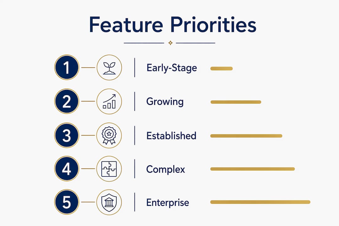 Vertical flow infographic showing accounting software feature priorities