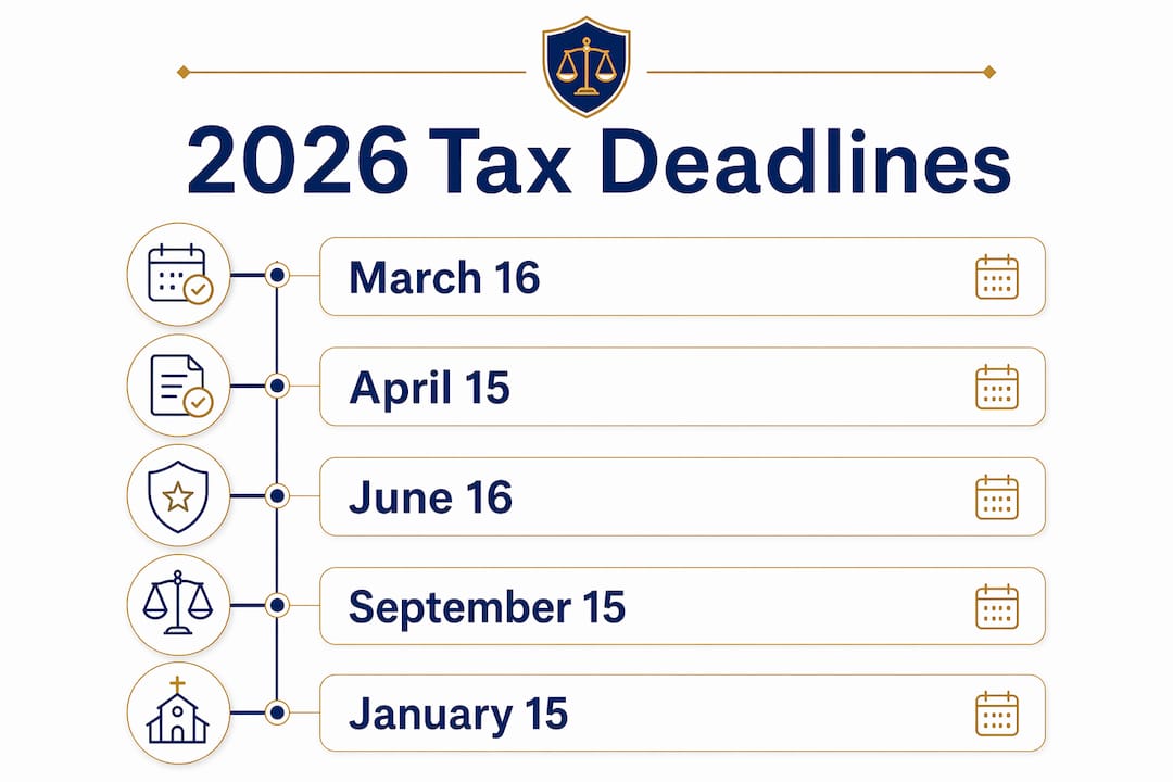 Infographic showing key tax deadlines for 2026