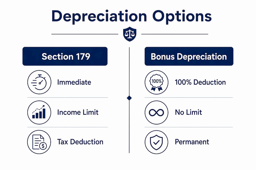 Infographic comparing depreciation methods for trucking taxes