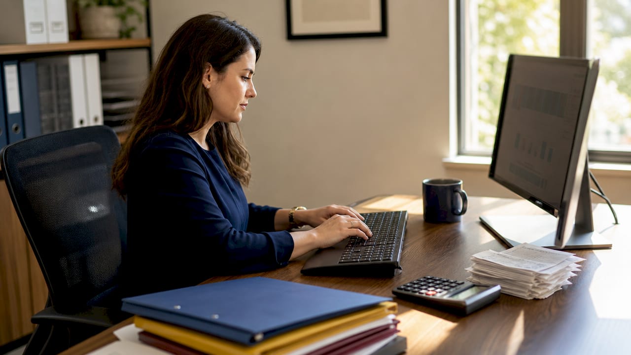 Accountant working on HVAC job costing data entry