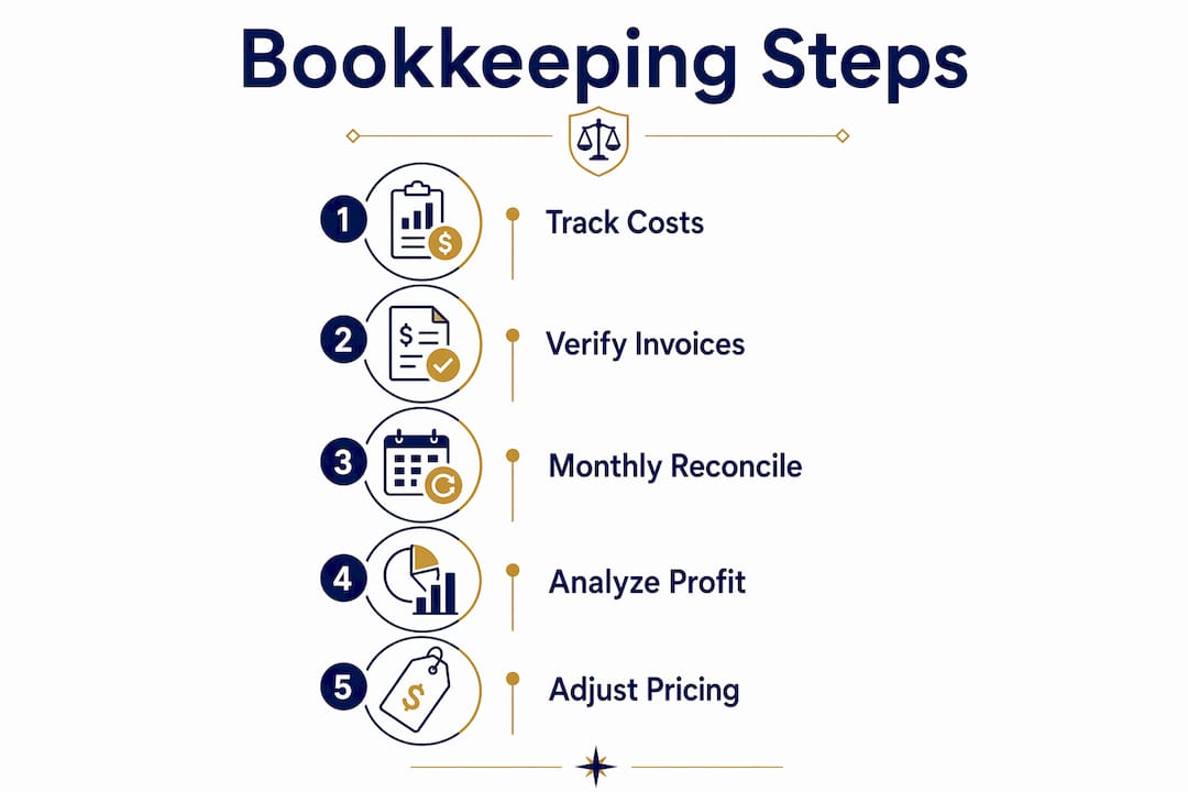 Infographic showing bookkeeping process steps for profitability