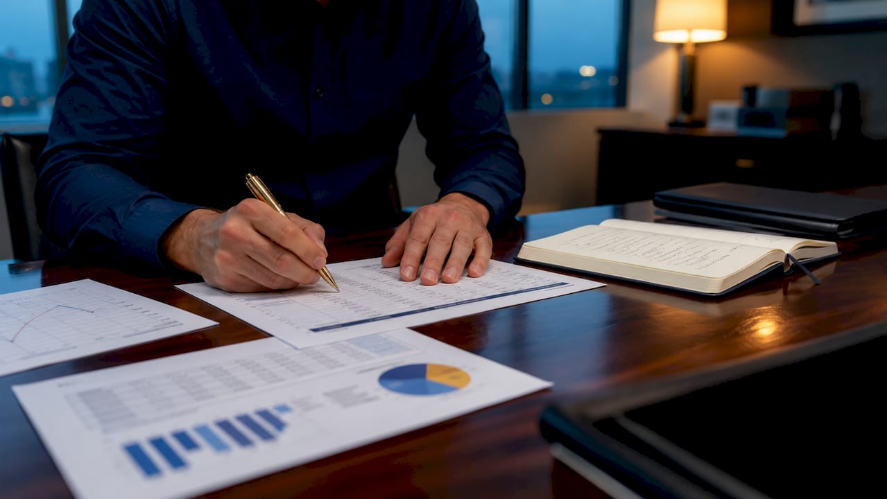 Hands pointing at deferred revenue financial ledger