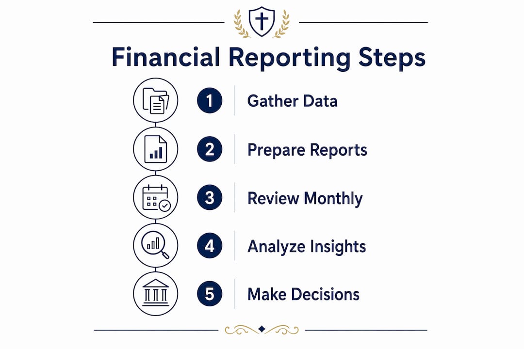 Infographic illustrating five financial reporting steps