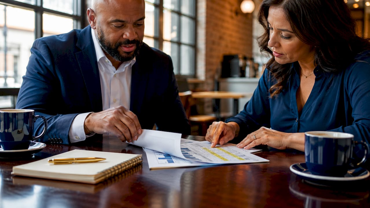 Close-up of professionals discussing real estate accounting
