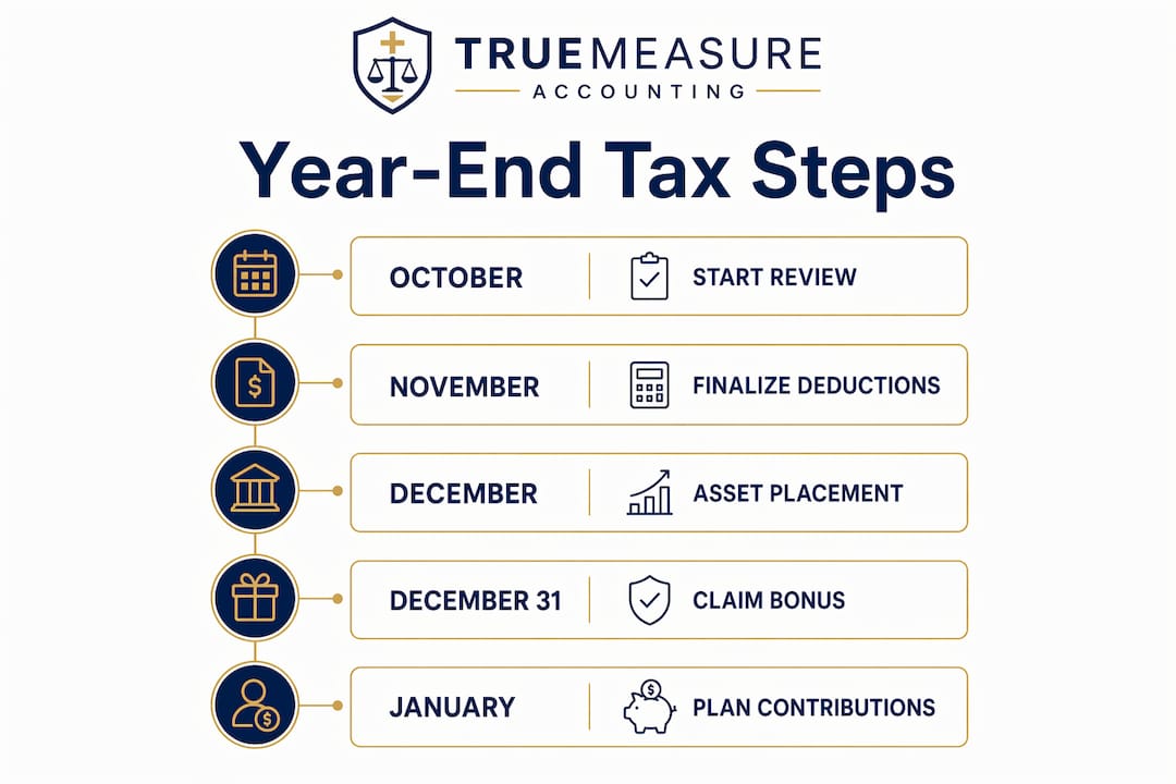 Infographic illustrating year-end tax planning timeline