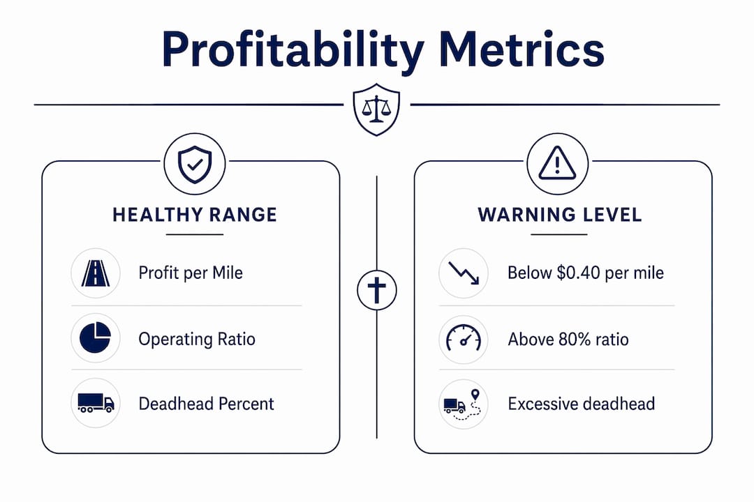 Infographic comparing healthy vs warning load profitability metrics