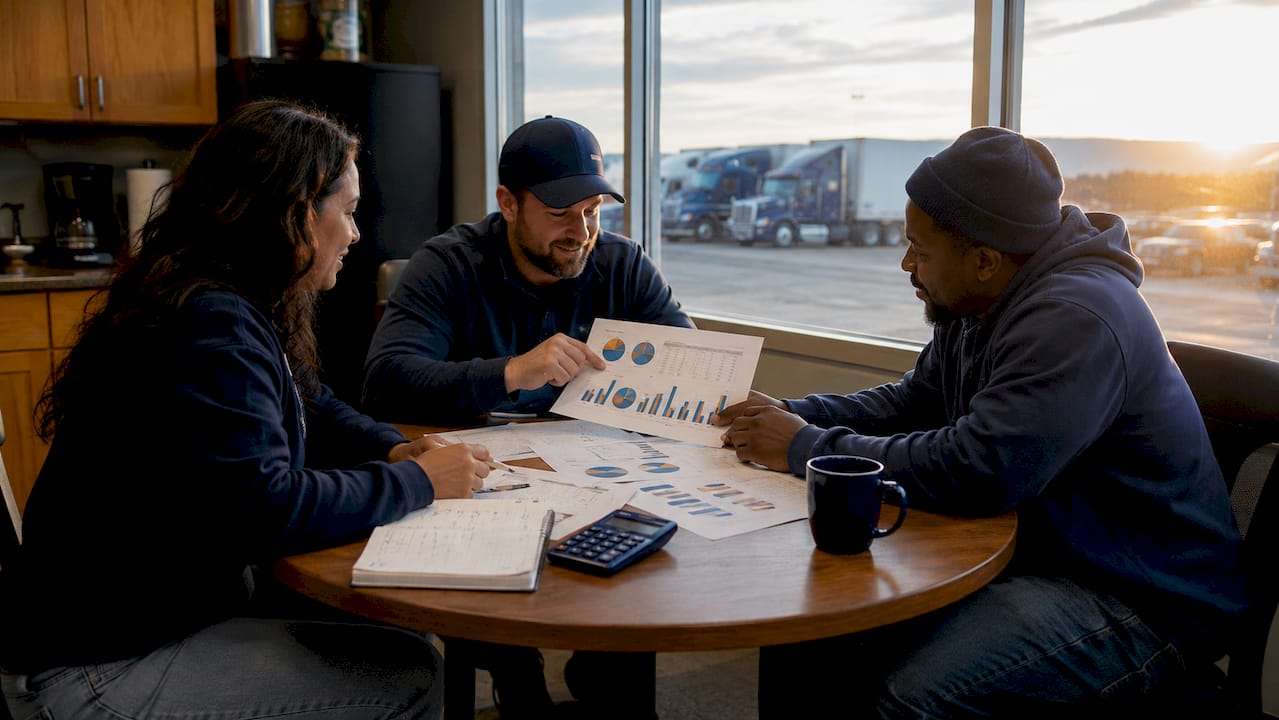 Close-up of trucking load financial analysis workspace