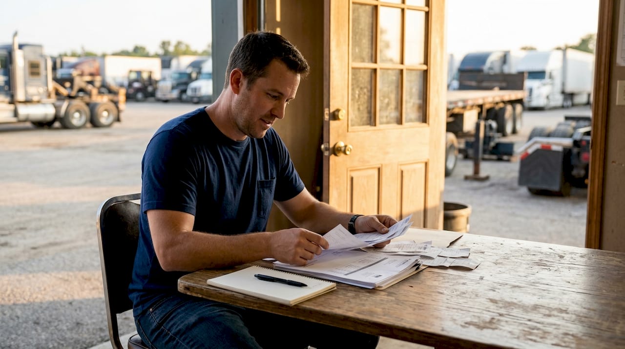 Hands sorting trucking business and personal expenses