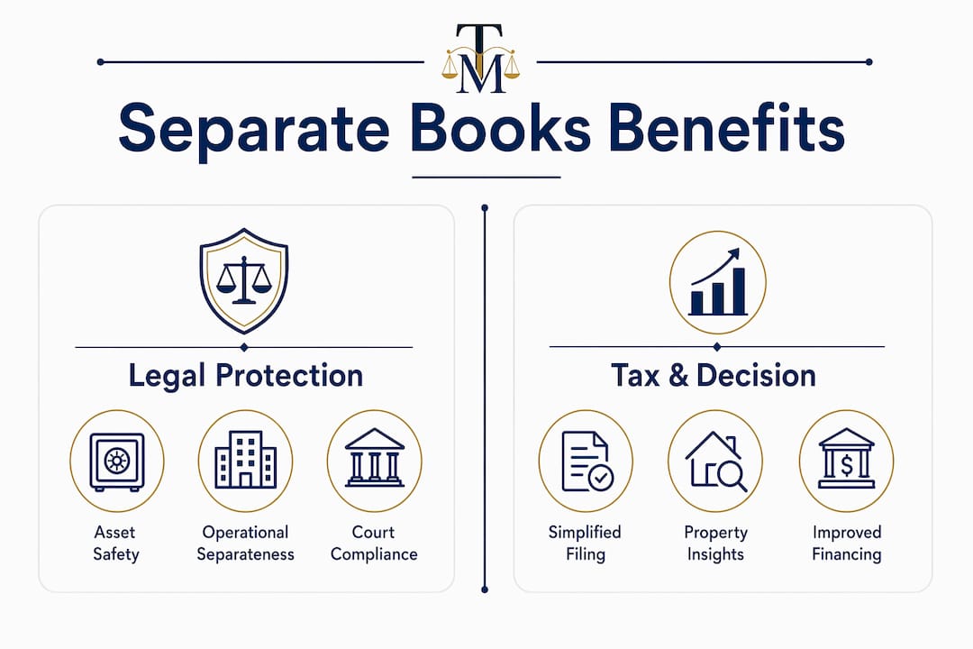 Infographic comparing legal protection and tax benefits of separate books