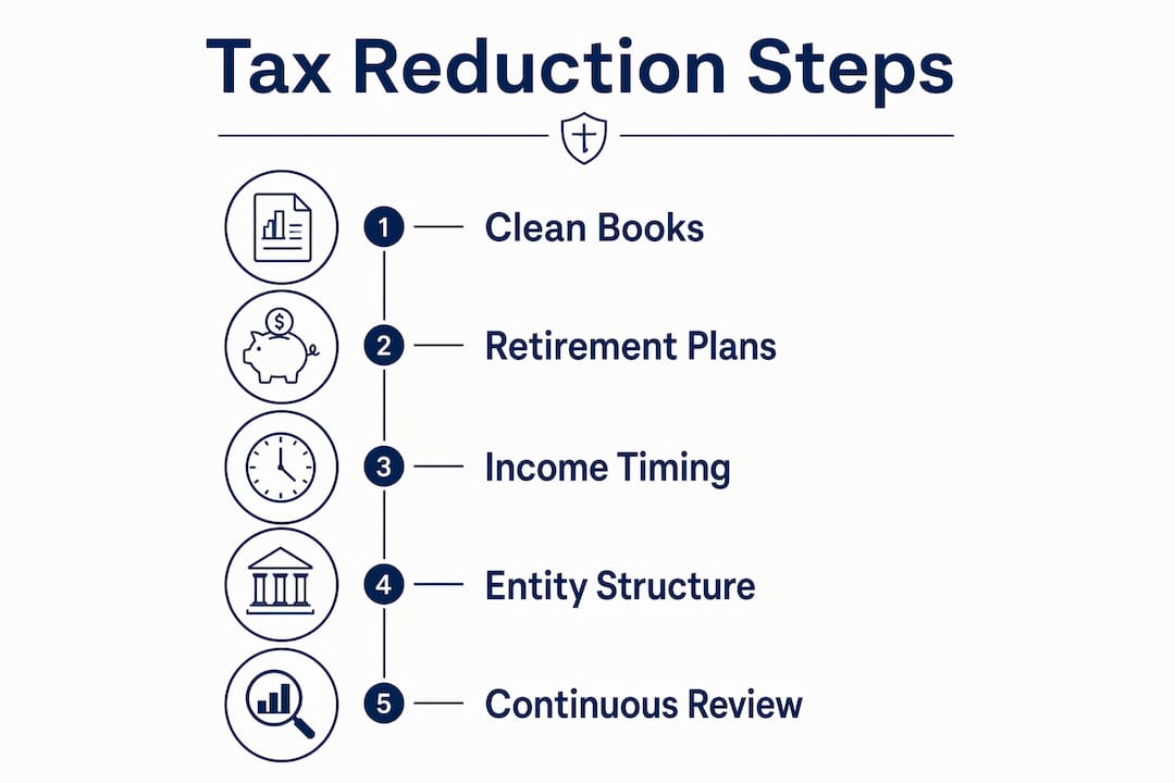 Infographic showing five steps to reduce tax liability