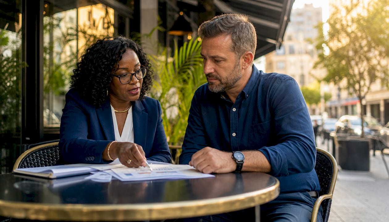 Advisor and business owner discussing retirement tax plan