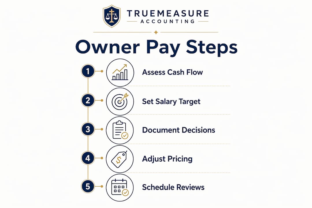 Infographic illustrating owner pay steps in small business