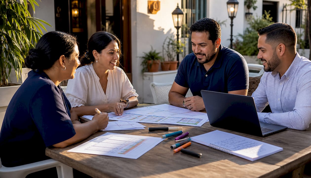 Small business team analyzing profitability data in meeting