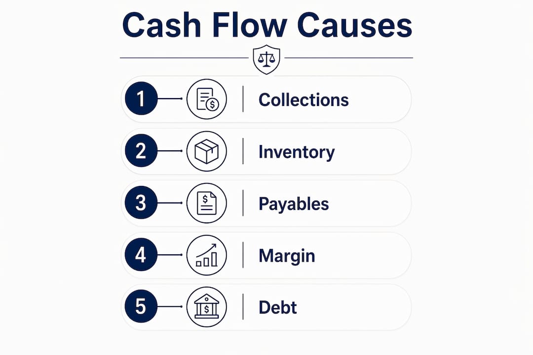 Infographic illustrating common causes of cash shortages