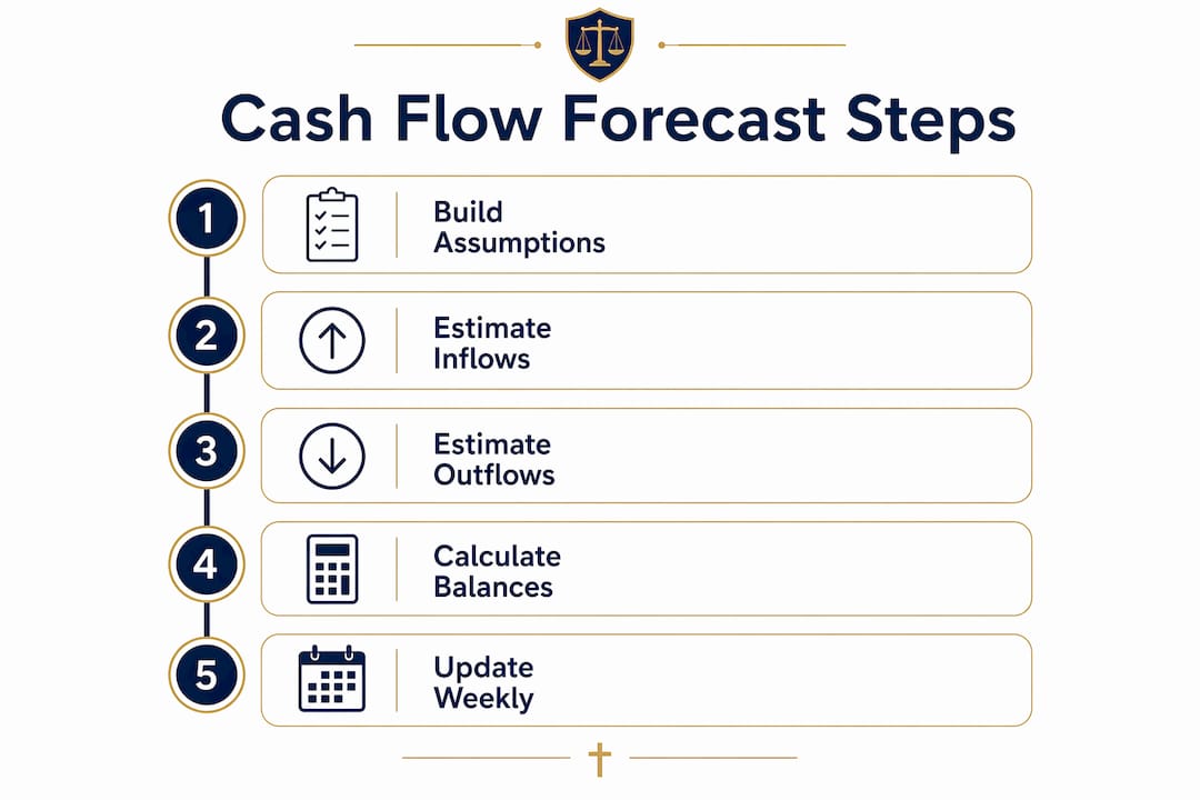 Infographic showing cash flow forecast steps overview