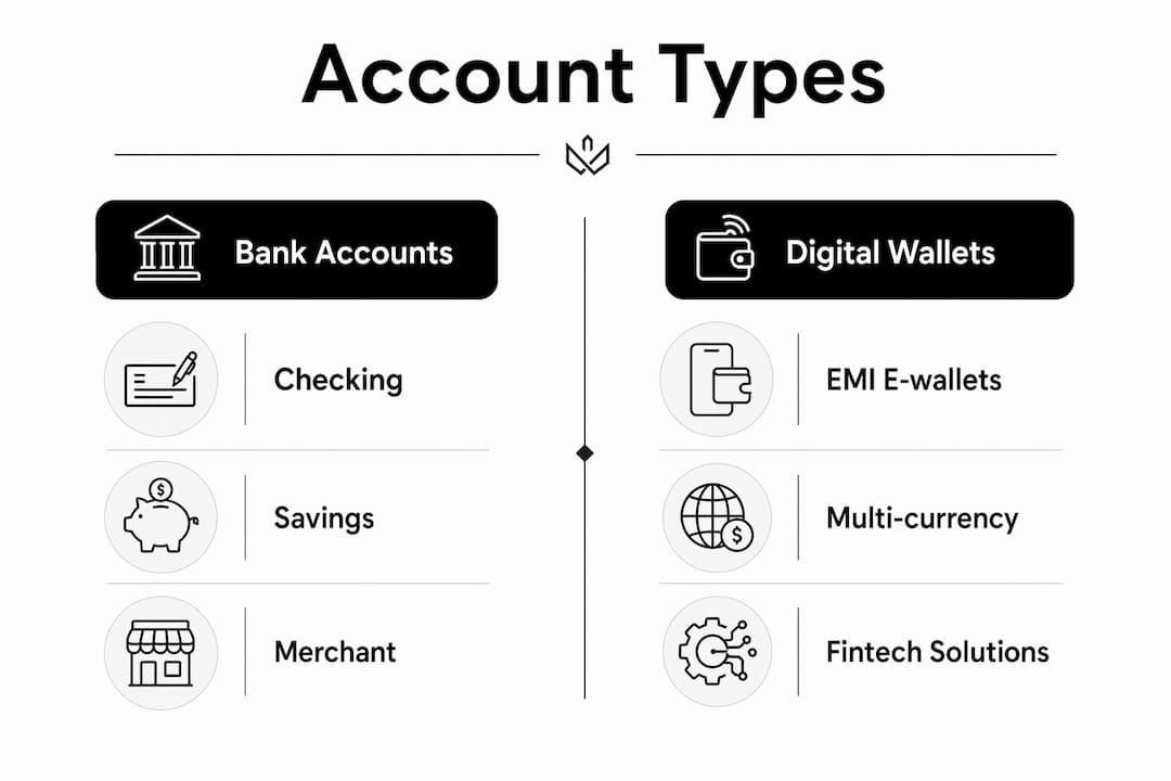 Infographic comparing types of business payment accounts