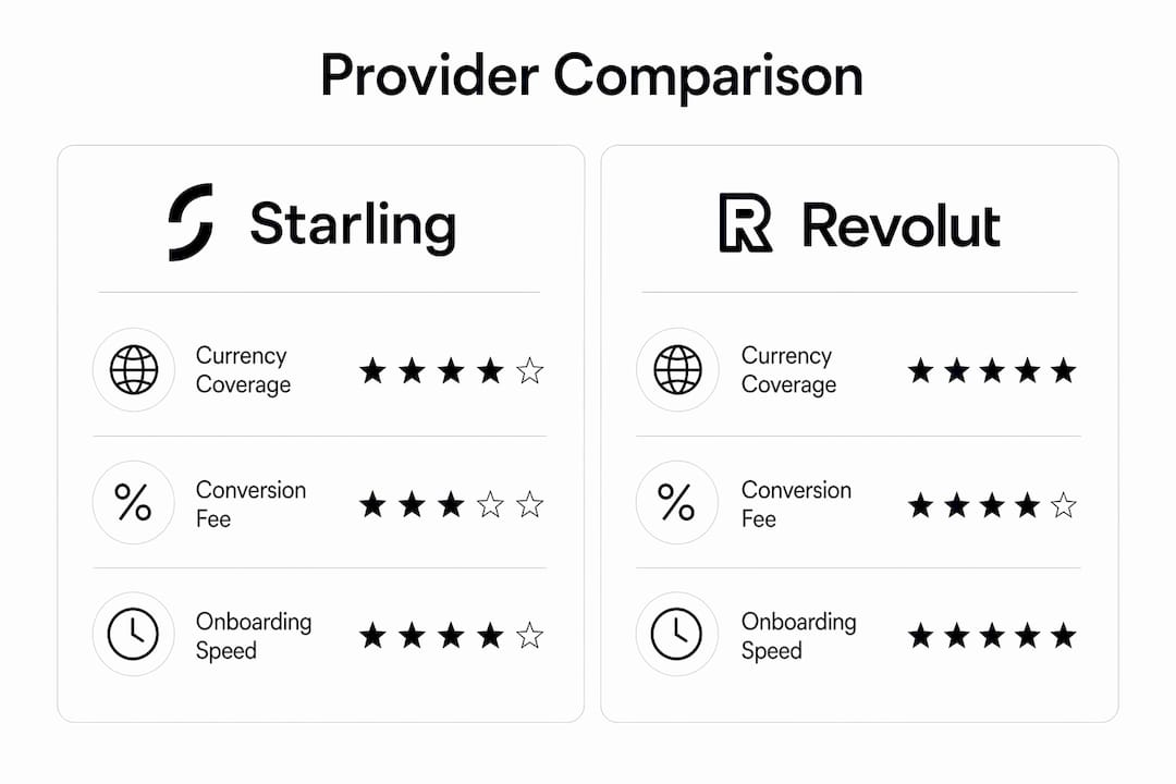 Infographic comparing UK multi-currency account providers