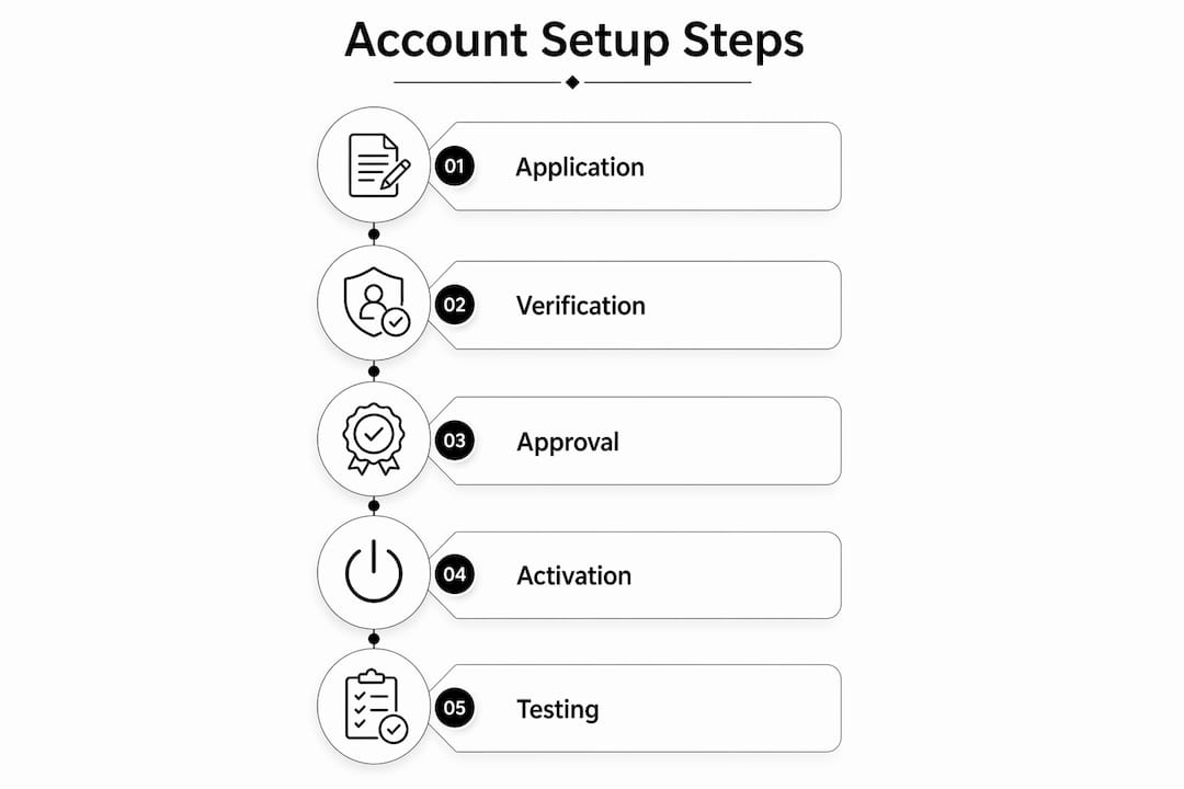 Infographic showing multi-currency account setup stages