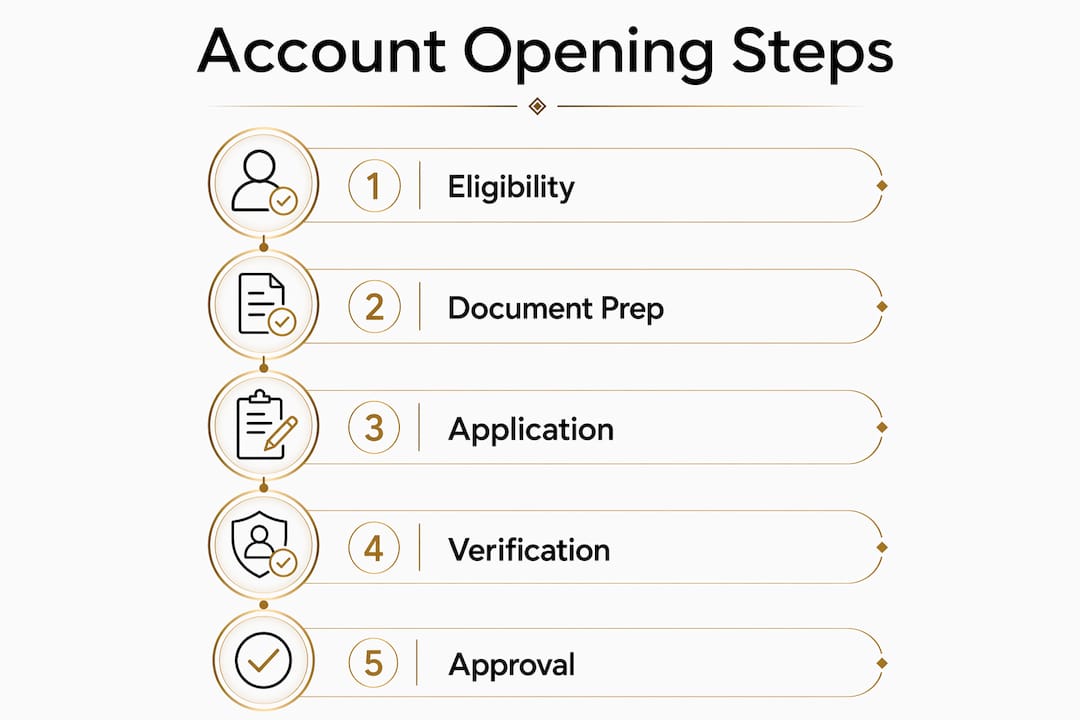 Vertical flow infographic showing account opening steps