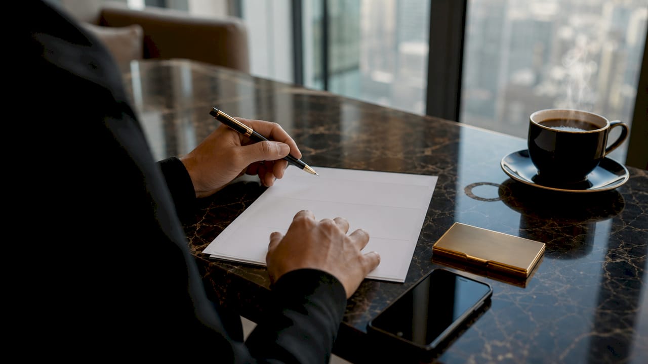 Hands reviewing multi-currency payment invoice