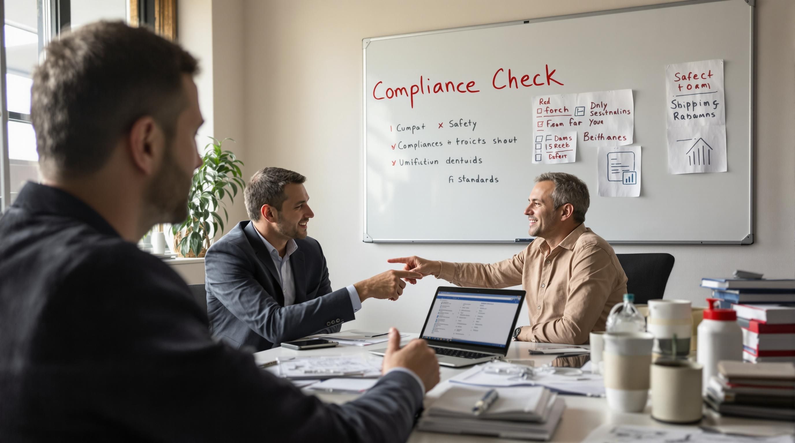 Importer and customs broker reviewing compliance paperwork for car import