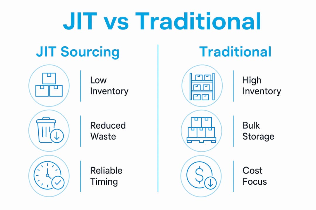 Comparison infographic of JIT and traditional peptide sourcing approaches