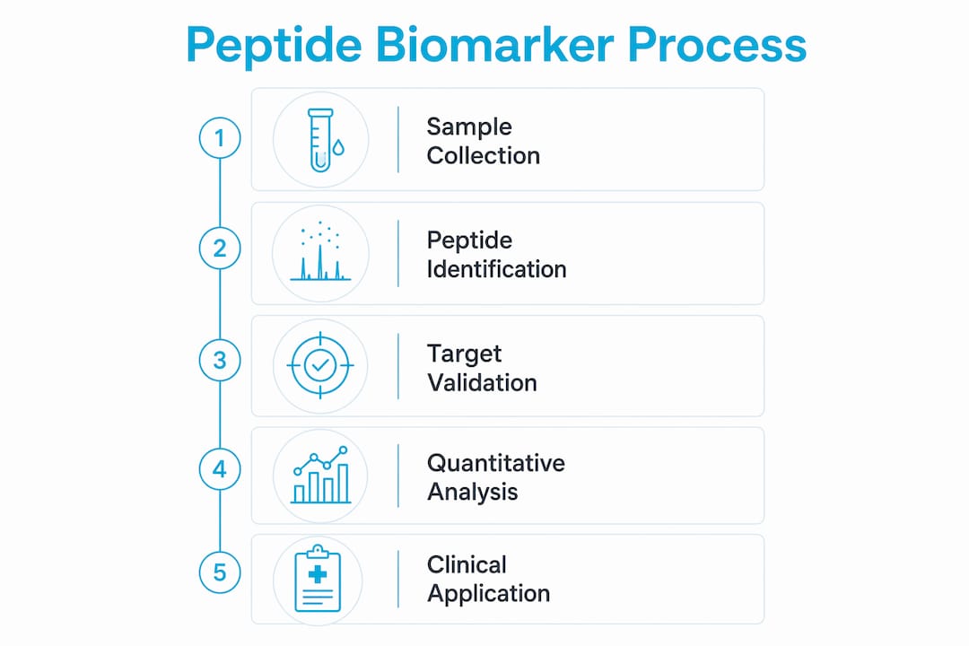 Infographic illustrating peptide biomarker research stages