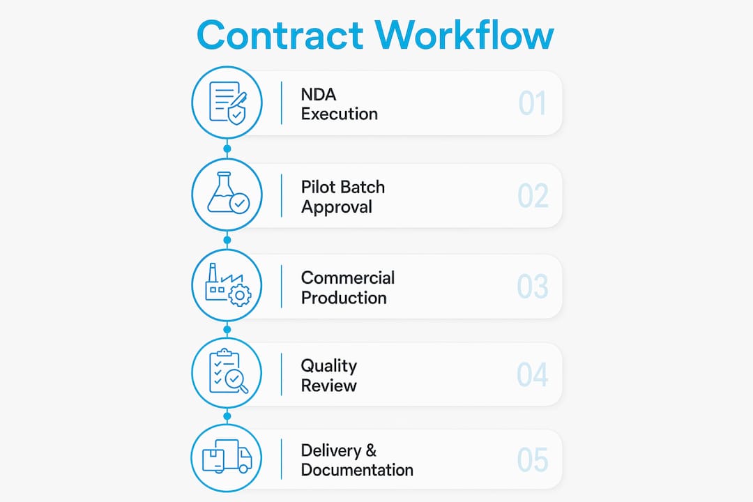 Infographic showing peptide sourcing contract workflow steps