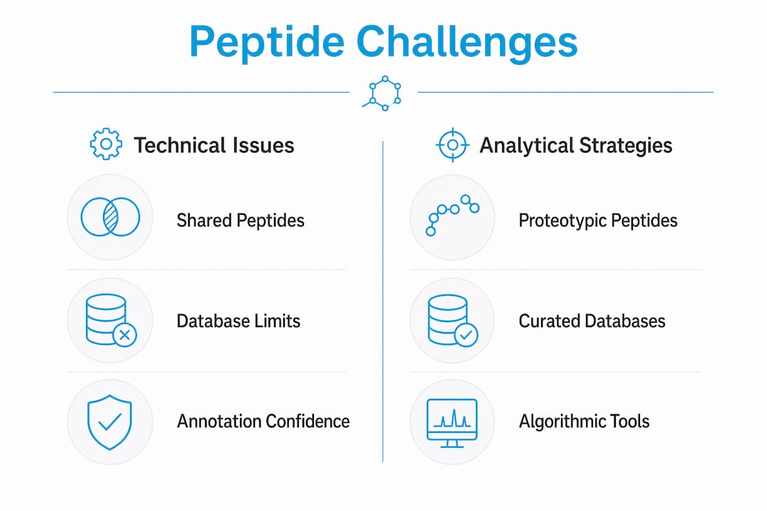 Infographic comparing peptide challenges and strategies