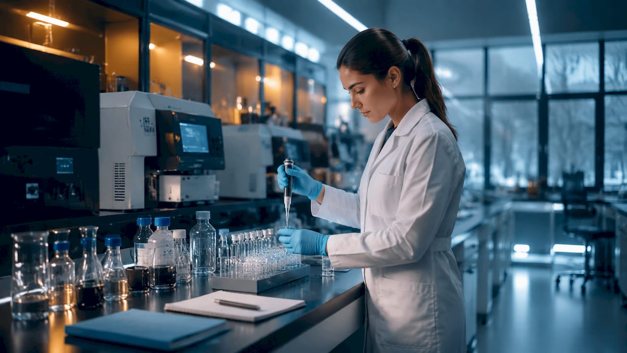 Technician performing peptide quality tests