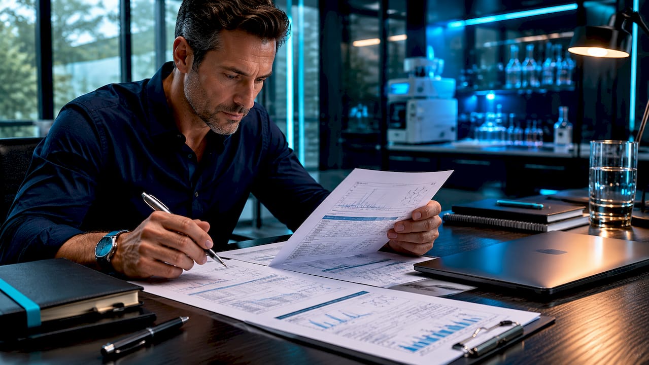 Specialist reviewing peptide sourcing documents