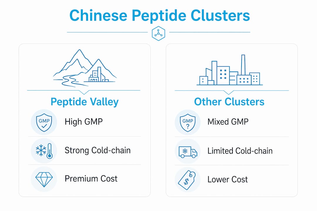 Comparison infographic of Chinese peptide manufacturing clusters