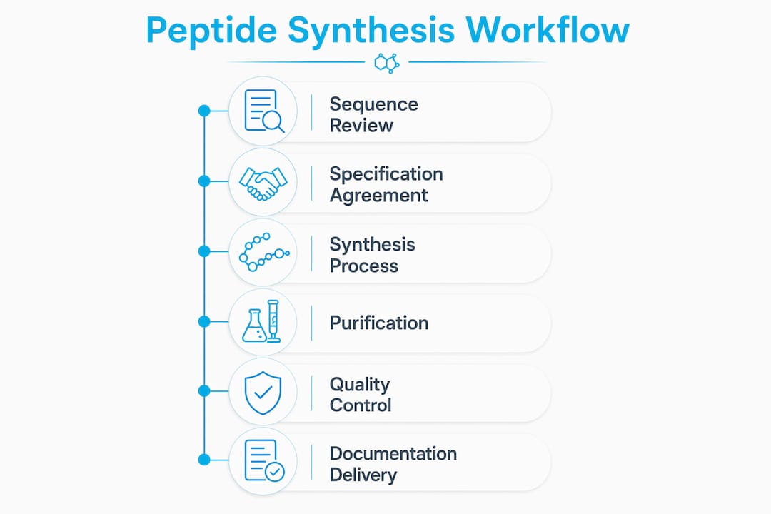 Infographic showing step-by-step custom peptide synthesis process