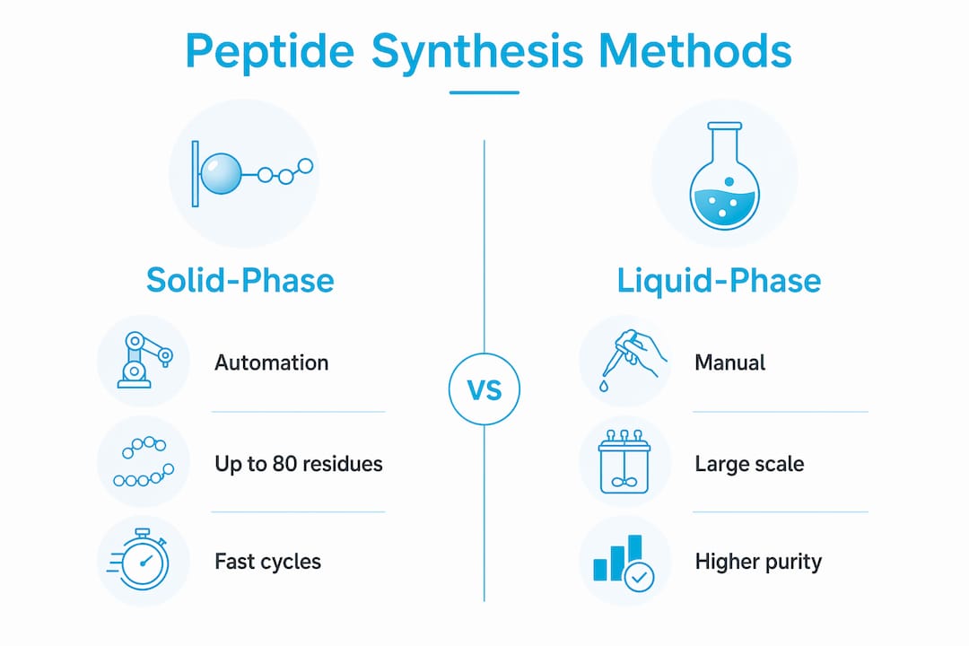 Infographic comparing peptide synthesis methods