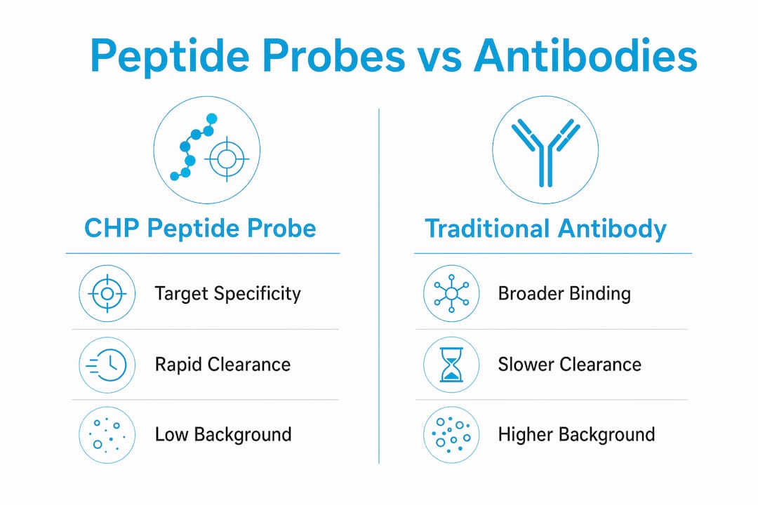 Infographic comparing peptide probes and antibodies