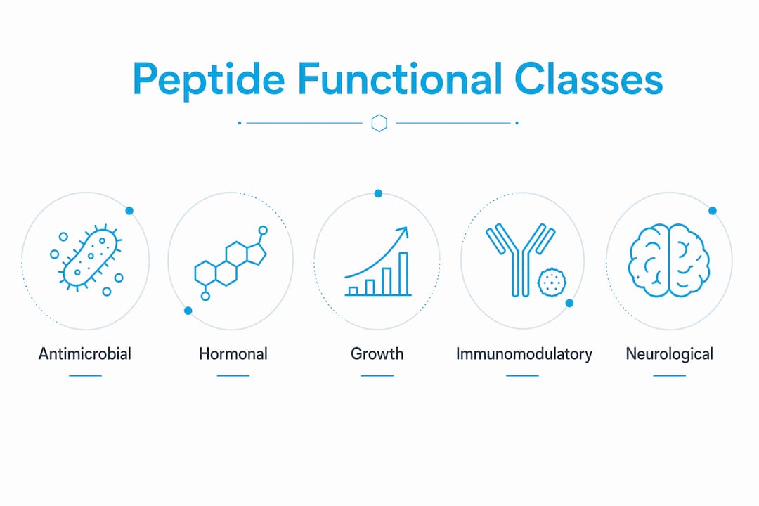 Infographic showing therapeutic peptide functional categories