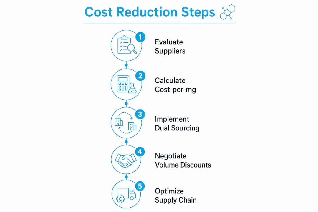 Infographic with peptide procurement cost reduction steps