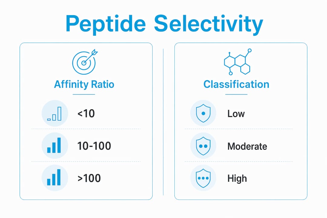 Infographic comparing peptide affinity ratios and classifications
