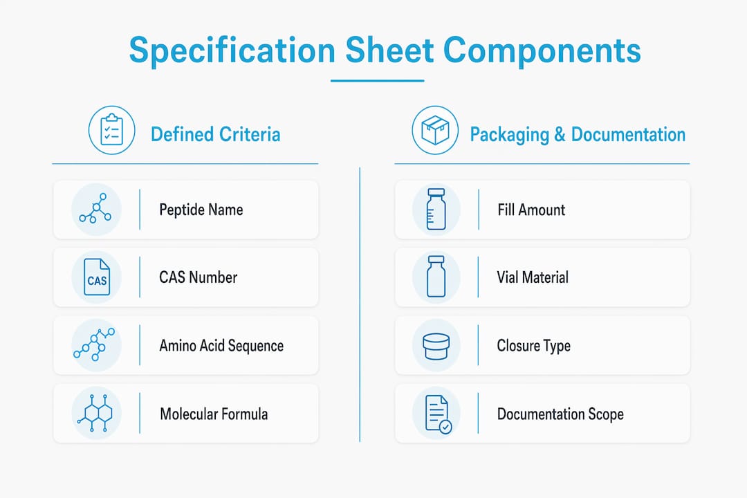 Infographic comparing peptide specification sheet components
