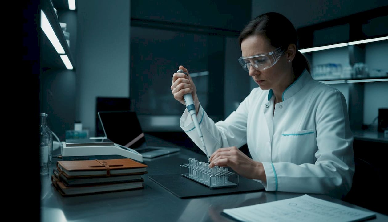 Scientist preparing samples for peptide quantification in lab