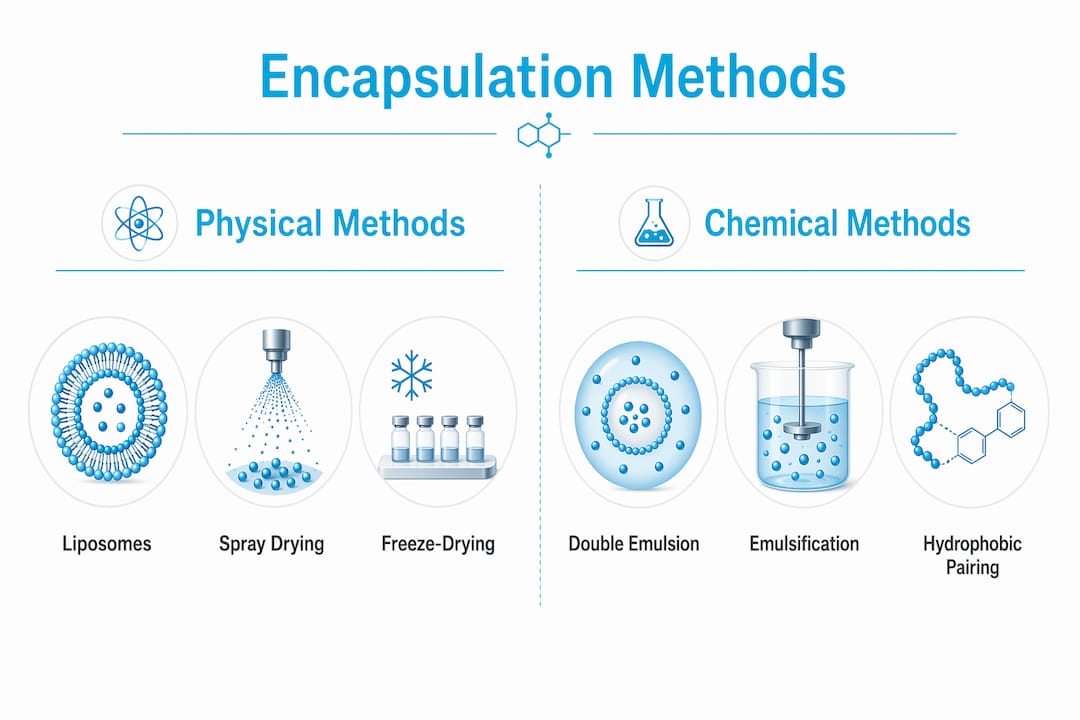 Infographic comparing peptide encapsulation methods