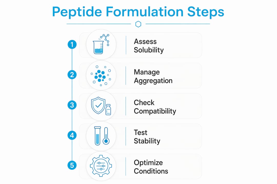 Infographic showing peptide formulation interaction steps