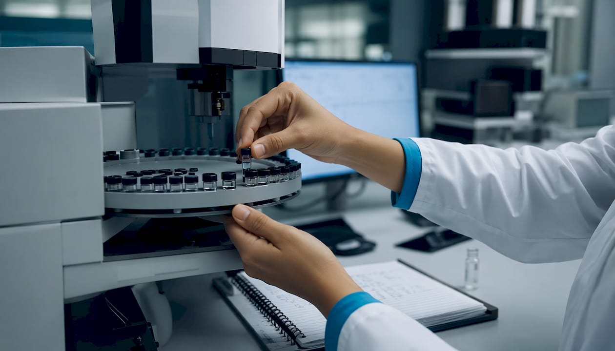 Hands loading samples into LC-MS instrument