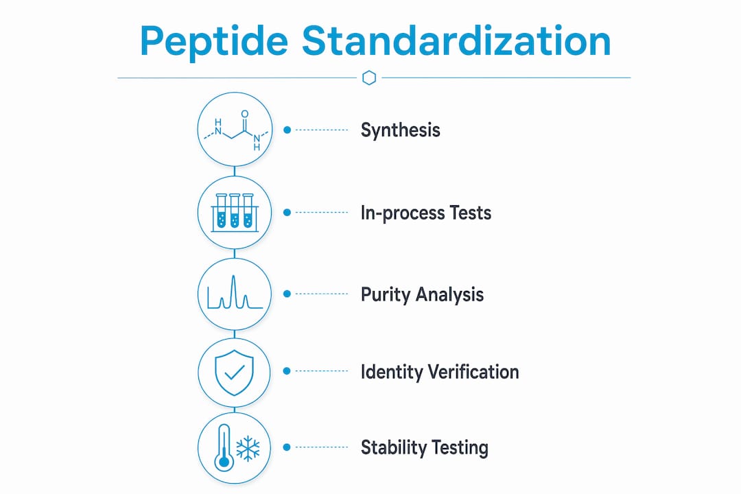 Infographic showing key steps of peptide protocol standardization