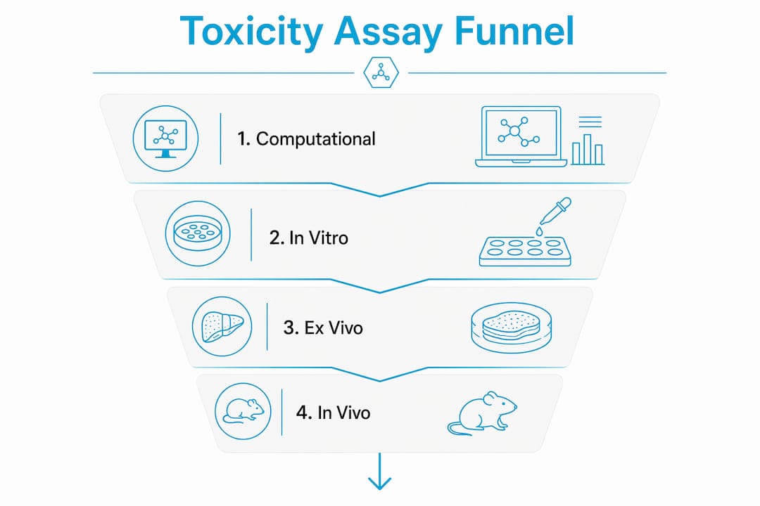Infographic showing staged peptide toxicity assays