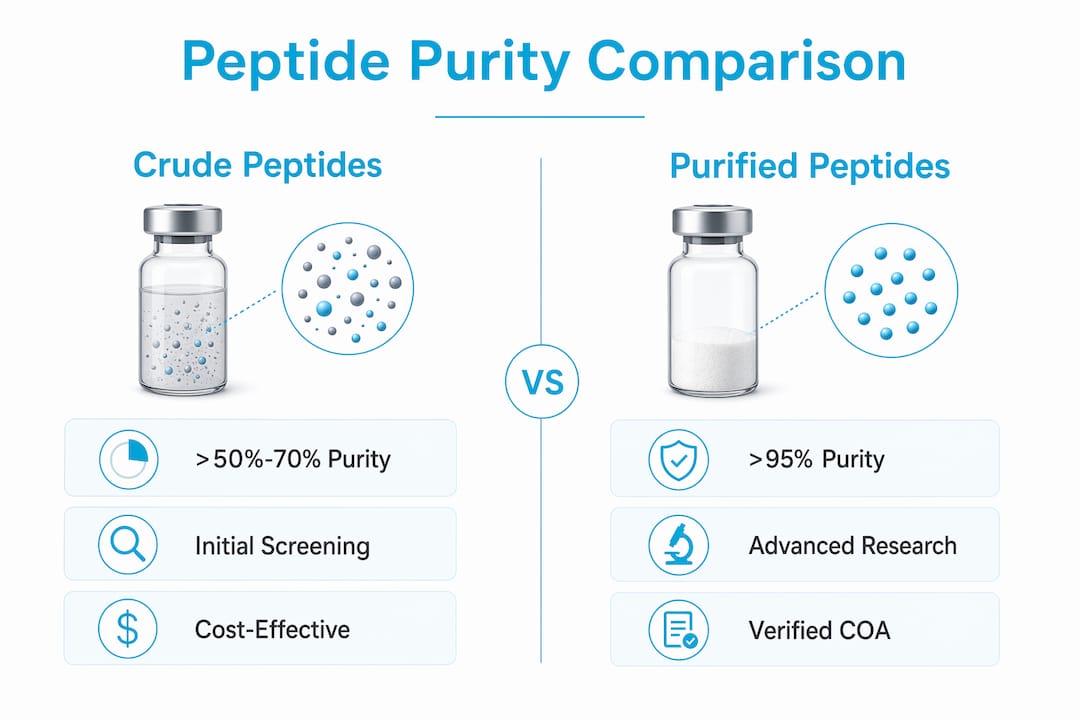 Infographic comparing crude vs purified peptides