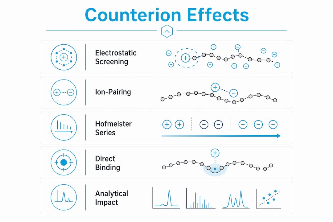 Infographic illustrating key counterion effects on peptides